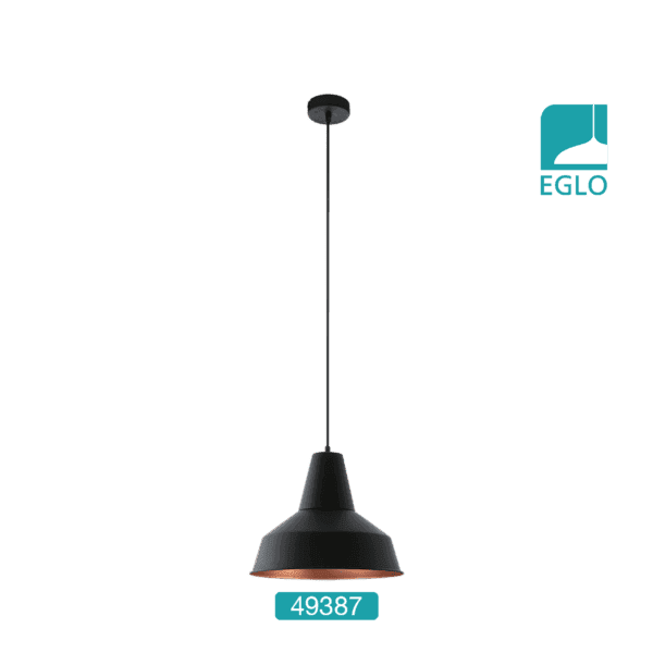 1 Light Ceiling Pendant Light In Black With Copper Inside