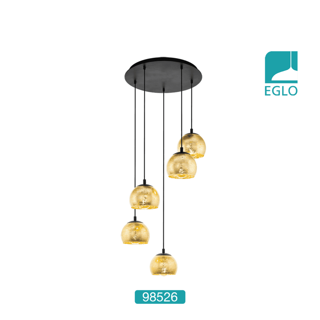 5 Cluster Ceiling Pendant With Gold Coloured Glass Shades